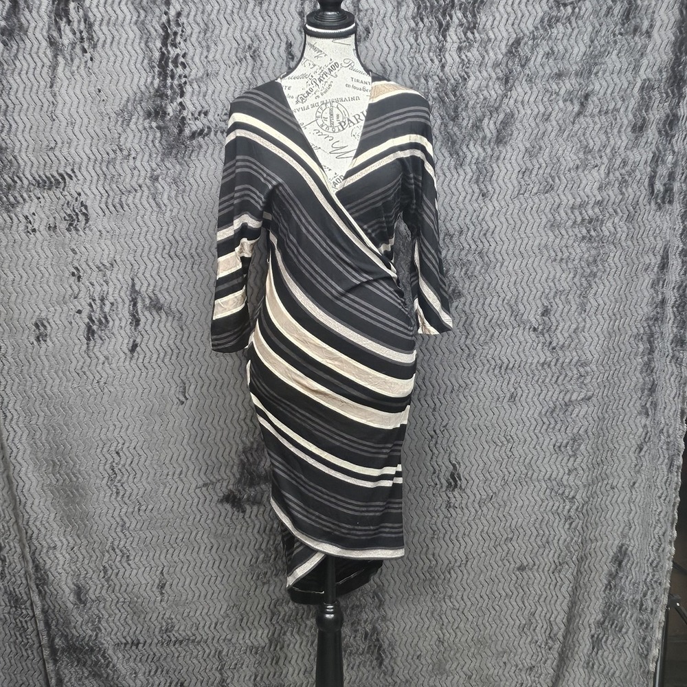 Vtg bebe Wrap Dress Sz S Striped Bodycon 90s Y2K Romantic Elegant Timeless Sexy